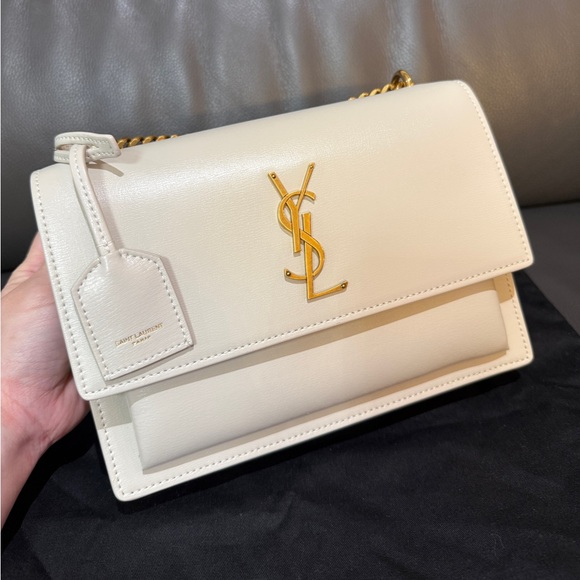 SAINT LAURENT SUNSET MEDIUM IN SMOOTH LEATHER BLANC VINTAGE - Picture 1 of 14